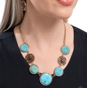 Elegant Gold and Turquoise Necklace and Earring Set